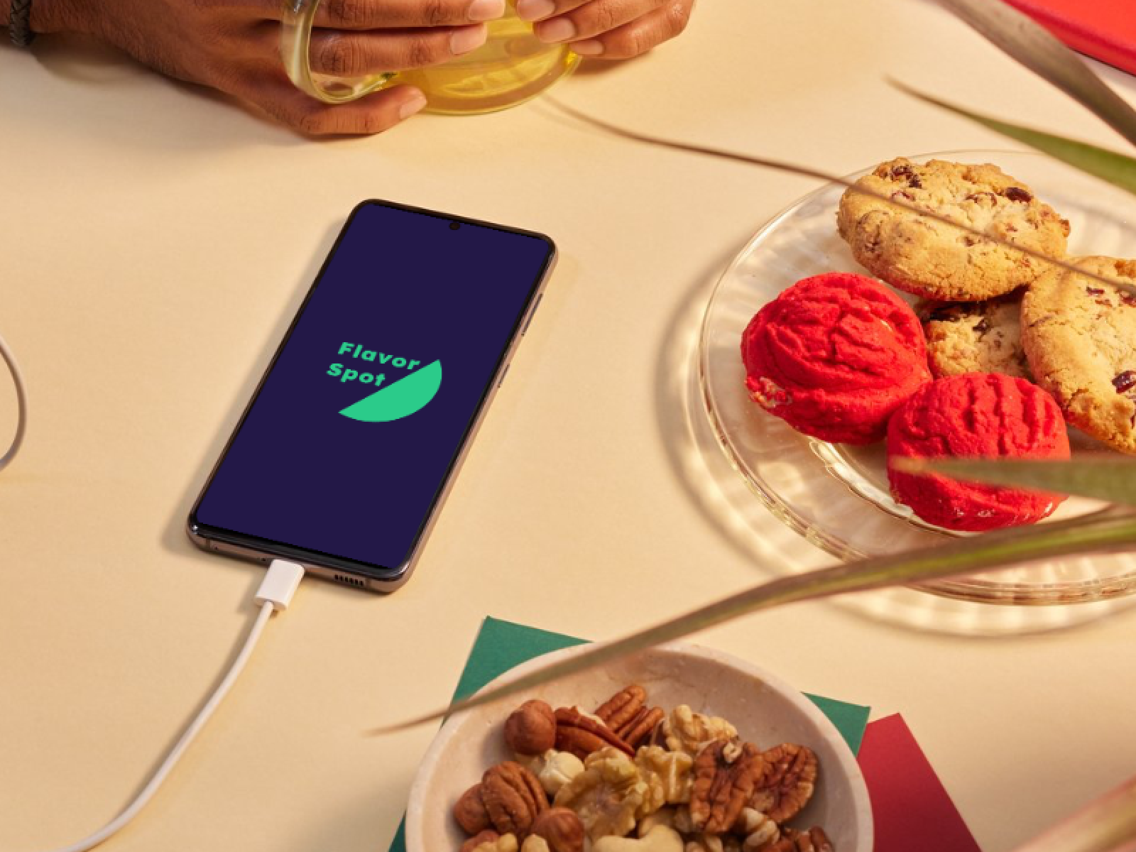 Maquetación en móvil del logo del proyecto FlavorSpot, app de recetas para Android